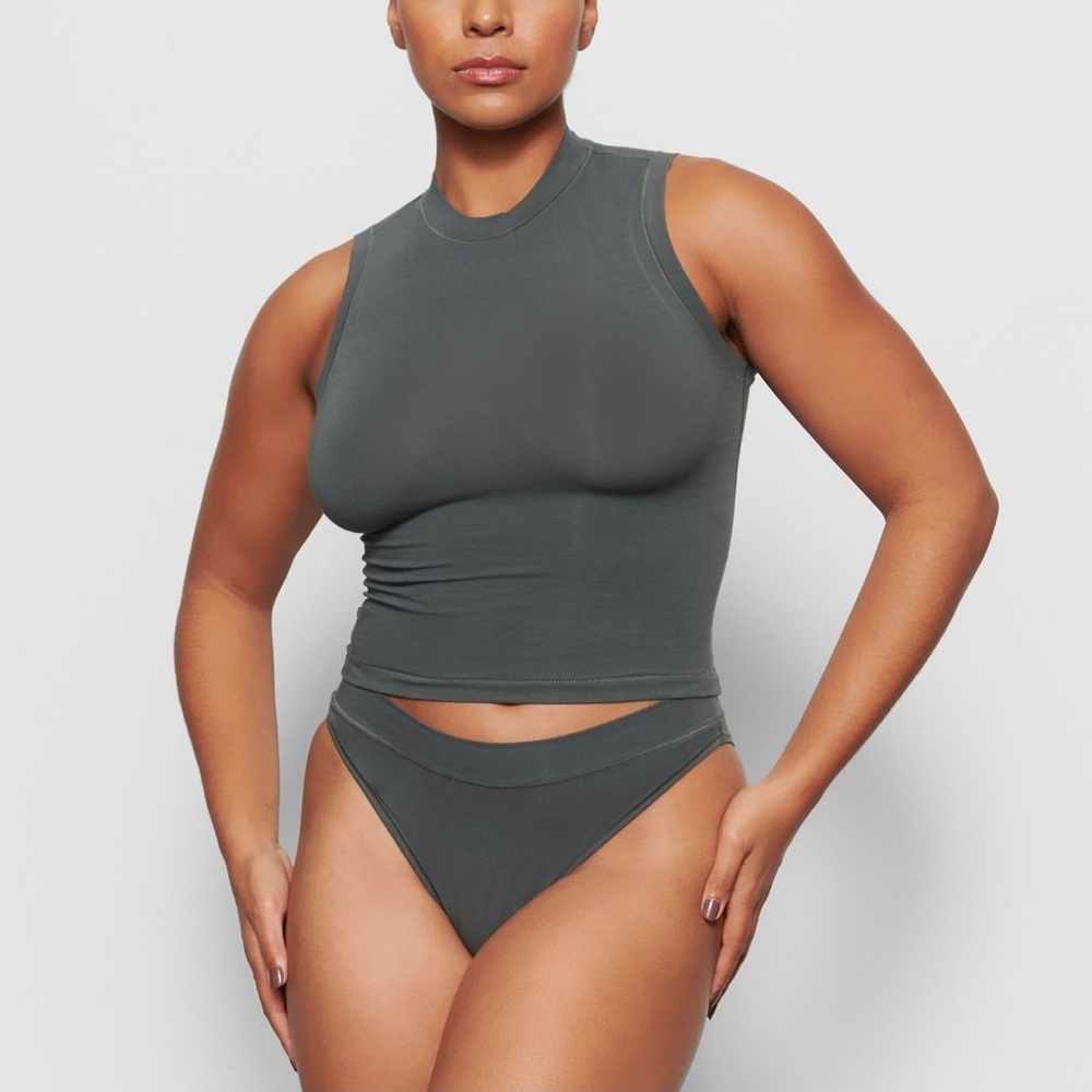 SKIMS COTTON JERSEY MOCK NECK TANK